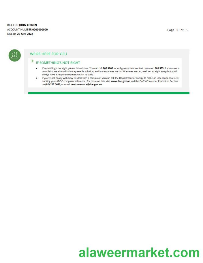 UAE Fujairah Al Ain Distribution Co. Word and PDF utility bill template (5 pages) 5